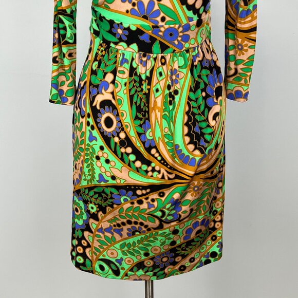 Tibi Womens Green Paisley Long Sleeve Dress Silk Blend Psychedelic Print size M - Picture 8 of 12